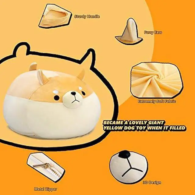 Alt view image 4 of 5 - Stuffed Animal Storage Bean Bag Chair Cover for Kids Yellow Dog Shiba Inu Bean Bag Chair for Girls Large Size Toy Organizer Cover Only Without Filling