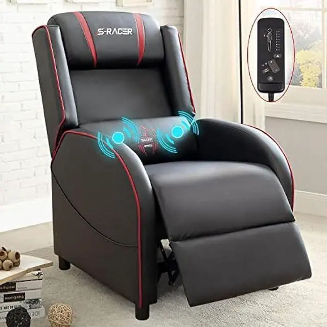 Main image of Homall Gaming Massage Recliner Chair Racing Style Single Living Room Sofa Recliner PU Leather Recliner Seat Comfortable Ergonomic Home Theater Seating (Red)
