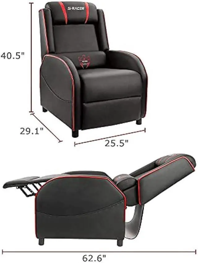 Alt view image 2 of 5 - Homall Gaming Massage Recliner Chair Racing Style Single Living Room Sofa Recliner PU Leather Recliner Seat Comfortable Ergonomic Home Theater Seating (Red)