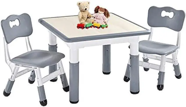 Main image of FUNLIO Kids Table and 2 Chairs Set, Height Adjustable Toddler Table and Chair Set for Ages 3-8, Easy to Wipe Arts & Crafts Table, for Classrooms/Daycares/Homes, CPC & CE Approved (3pcs Set) - Gray