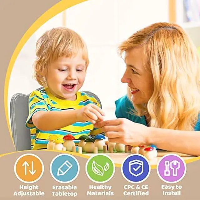 Alt view image 3 of 5 - FUNLIO Kids Table and 2 Chairs Set, Height Adjustable Toddler Table and Chair Set for Ages 3-8, Easy to Wipe Arts & Crafts Table, for Classrooms/Daycares/Homes, CPC & CE Approved (3pcs Set) - Gray