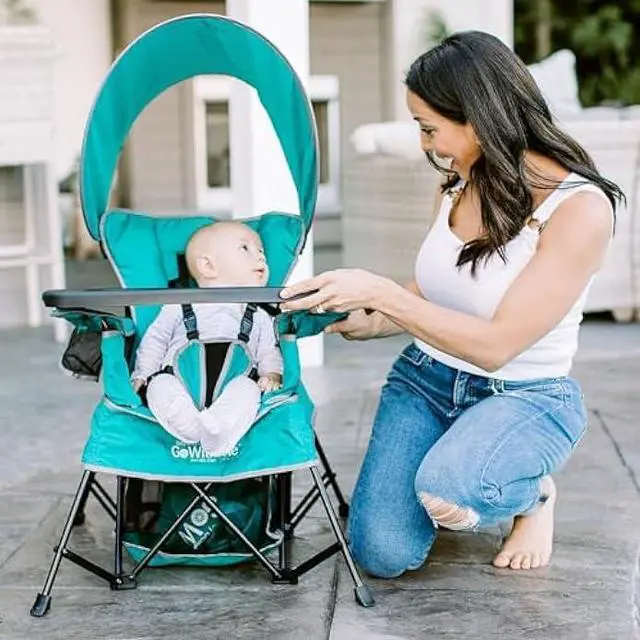 Alt view image 2 of 4 - Baby Delight Go with Me Venture Portable Chair | Indoor and Outdoor | Sun Canopy | 3 Child Growth Stages | Teal