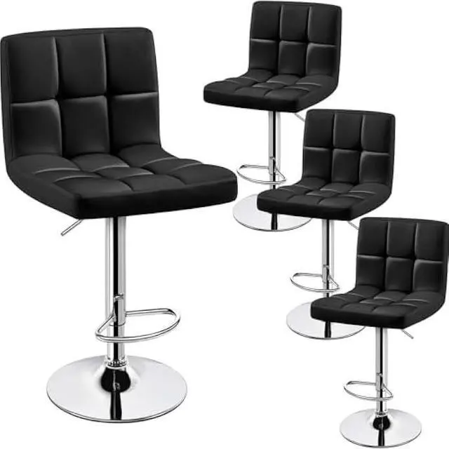 Main image of Yaheetech Bar Stools Set of 4, PU Leather Swivel Barstools, Height Adjustable Counter Chairs, Modern Stools with Back for Bar Kitchen Island Dining Room, Black