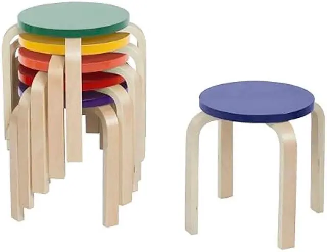 Main image of ECR4Kids Bentwood Stackable Stools, Classroom Furniture, Assorted, 6-Piece