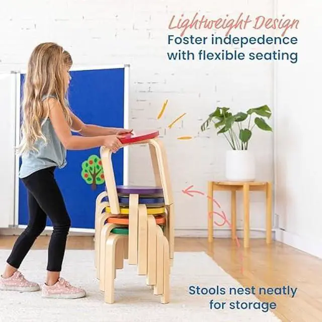 Alt view image 4 of 5 - ECR4Kids Bentwood Stackable Stools, Classroom Furniture, Assorted, 6-Piece