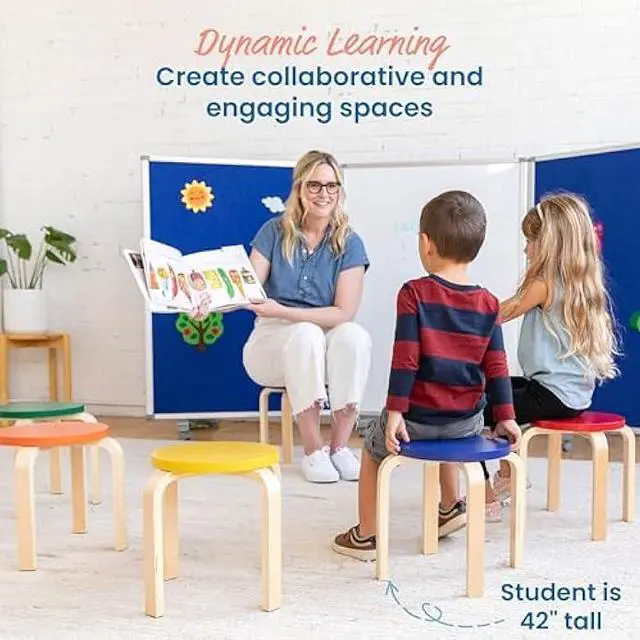 Alt view image 5 of 5 - ECR4Kids Bentwood Stackable Stools, Classroom Furniture, Assorted, 6-Piece
