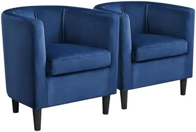 Main image of Yaheetech Velvet Accent Chair, Modern and Comfortable Armchairs, Upholstered Barrel Sofa Chair for Living Room Bedroom Waiting Room, Set of 2, Blue