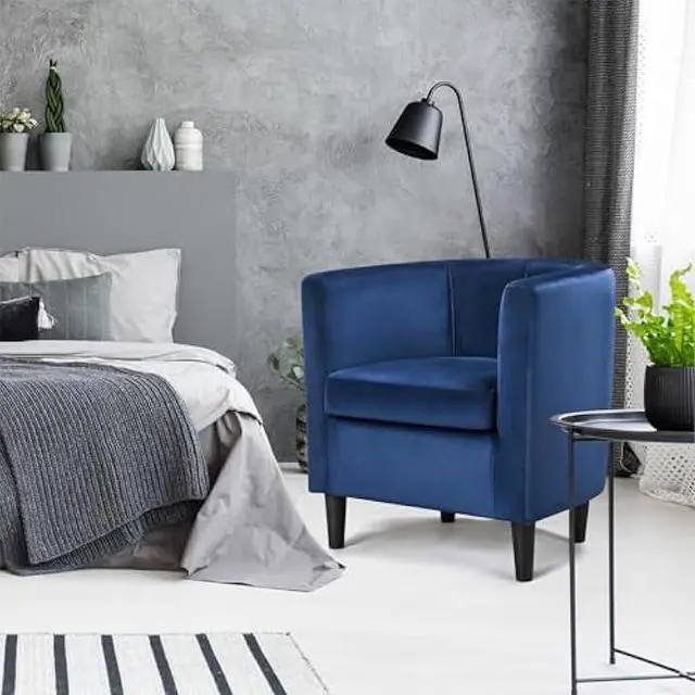 Alt view image 2 of 4 - Yaheetech Velvet Accent Chair, Modern and Comfortable Armchairs, Upholstered Barrel Sofa Chair for Living Room Bedroom Waiting Room, Set of 2, Blue