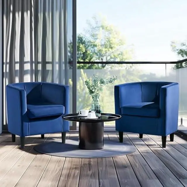 Alt view image 3 of 4 - Yaheetech Velvet Accent Chair, Modern and Comfortable Armchairs, Upholstered Barrel Sofa Chair for Living Room Bedroom Waiting Room, Set of 2, Blue