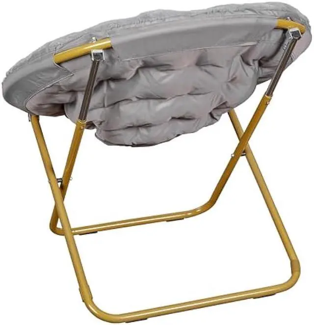 Alt view image 5 of 5 - Flash Furniture Gwen Oversize Folding Saucer Chair - Gray Faux Fur Moon Chair - Soft Gold Metal Frame - 38 Portable Folding Chair - For Dorm and Bedroom