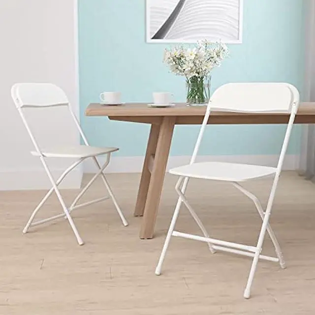 Main image of EMMA + OLIVER Set of 2 Plastic Folding Chairs - 650 LB Weight Capacity Lightweight Stackable Folding Chair in White