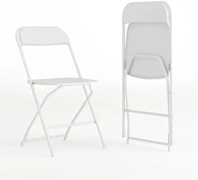 Alt view image 3 of 6 - EMMA + OLIVER Set of 2 Plastic Folding Chairs - 650 LB Weight Capacity Lightweight Stackable Folding Chair in White
