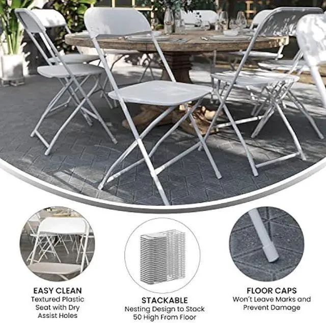 Alt view image 4 of 6 - EMMA + OLIVER Set of 2 Plastic Folding Chairs - 650 LB Weight Capacity Lightweight Stackable Folding Chair in White