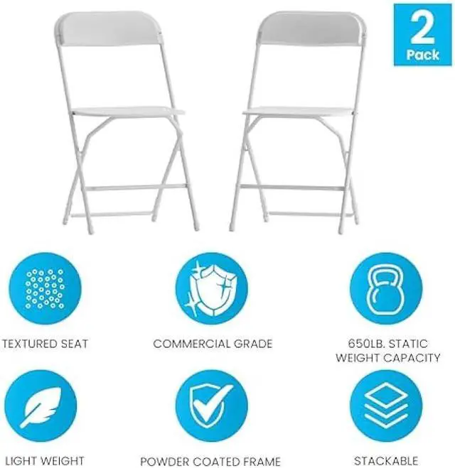 Alt view image 5 of 6 - EMMA + OLIVER Set of 2 Plastic Folding Chairs - 650 LB Weight Capacity Lightweight Stackable Folding Chair in White