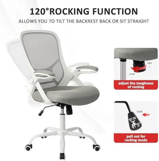 Alt view image 4 of 4 - HYLONE Office Chair Ergonomic Desk Chair with Adjustable Armrests, Mesh Executive Chair, Home Office Computer Chairs for Long Hours(Grey)
