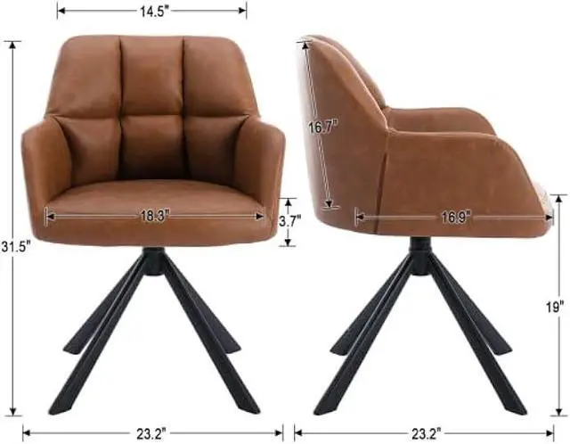 Alt view image 2 of 5 - EALSON Comfy Leather Desk Chair Modern Computer Task Chair no Wheels Swivel Accent Chair with Mid Back Arm Chair for Living Room/Bedroom/Home Office, PU Brown