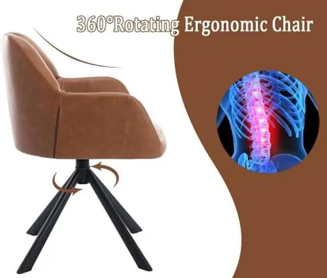 Alt view image 4 of 5 - EALSON Comfy Leather Desk Chair Modern Computer Task Chair no Wheels Swivel Accent Chair with Mid Back Arm Chair for Living Room/Bedroom/Home Office, PU Brown