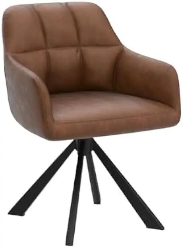 Alt view image 5 of 5 - EALSON Comfy Leather Desk Chair Modern Computer Task Chair no Wheels Swivel Accent Chair with Mid Back Arm Chair for Living Room/Bedroom/Home Office, PU Brown
