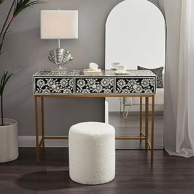 Alt view image 3 of 6 - Get Set Style Modern Round Ottoman with Soft Padded Seat, Multifunctional Vanity Chairs for Makeup, Upholstered Footrest Stool Ottoman Foot Stool for Living Room, Bedroom, Welcome to consult