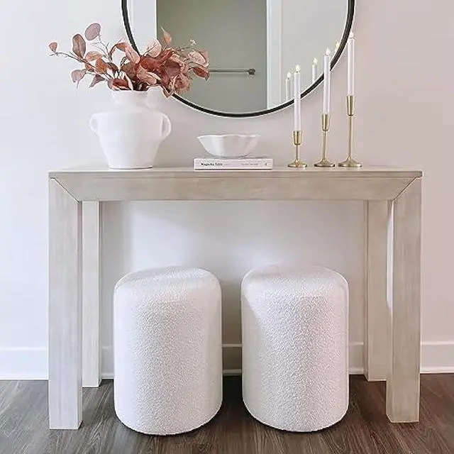 Alt view image 6 of 6 - Get Set Style Modern Round Ottoman with Soft Padded Seat, Multifunctional Vanity Chairs for Makeup, Upholstered Footrest Stool Ottoman Foot Stool for Living Room, Bedroom, Welcome to consult