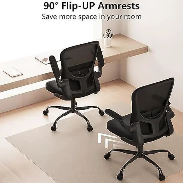 Alt view image 3 of 5 - Ergonomic Office Chair, Comfort Swivel Home Office Task Chair, Breathable Mesh Desk Chair, Lumbar Support Computer Chair with Flip-up Arms and Adjustable Height, Welcome to consult