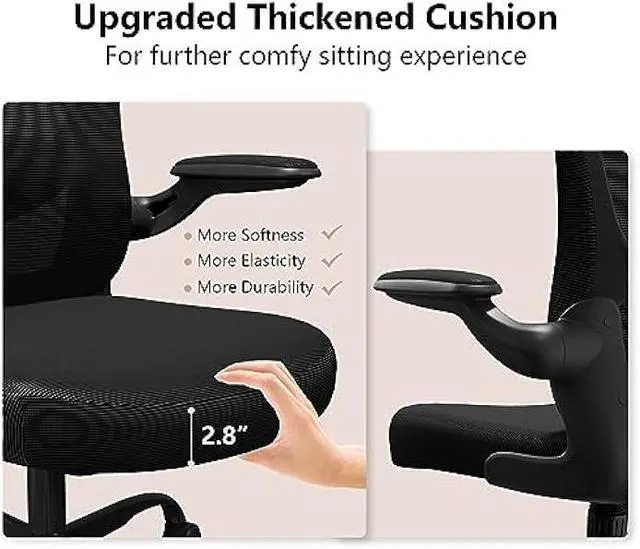 Alt view image 4 of 5 - Ergonomic Office Chair, Comfort Swivel Home Office Task Chair, Breathable Mesh Desk Chair, Lumbar Support Computer Chair with Flip-up Arms and Adjustable Height, Welcome to consult