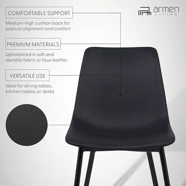 Alt view image 3 of 4 - Armen Living Monte Dining Chair in Black Faux Leather and Black Powder Coat Finish,LCMOCHBLACK, Black, Welcome to consult