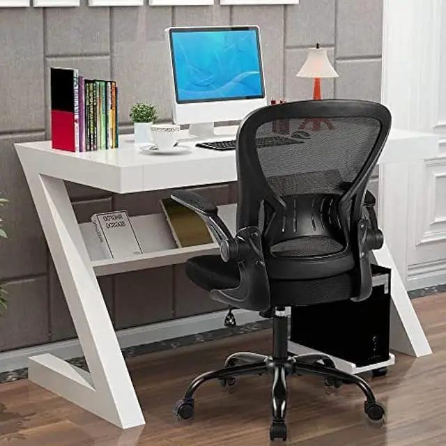 Alt view image 2 of 5 - Youhauchair Mesh Office Chair, Ergonomic Computer Chair with Flip-up Arms and Lumbar Support, Height Adjustable Home Office Desk Chairs, Black, Welcome to consult