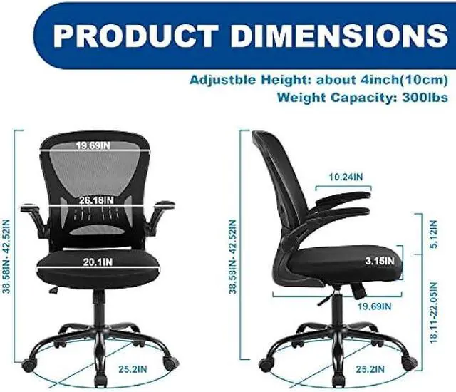 Alt view image 3 of 5 - Youhauchair Mesh Office Chair, Ergonomic Computer Chair with Flip-up Arms and Lumbar Support, Height Adjustable Home Office Desk Chairs, Black, Welcome to consult