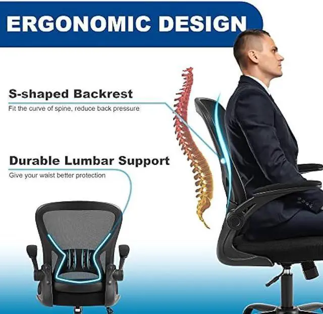 Alt view image 4 of 5 - Youhauchair Mesh Office Chair, Ergonomic Computer Chair with Flip-up Arms and Lumbar Support, Height Adjustable Home Office Desk Chairs, Black, Welcome to consult