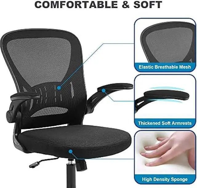Alt view image 5 of 5 - Youhauchair Mesh Office Chair, Ergonomic Computer Chair with Flip-up Arms and Lumbar Support, Height Adjustable Home Office Desk Chairs, Black, Welcome to consult