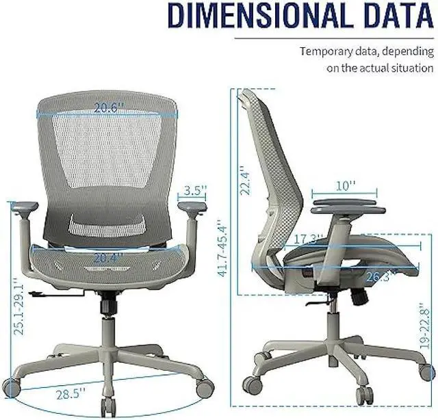 Alt view image 3 of 6 - ELABEST Mesh Office Chair,Ergonomic Computer Desk Chair,Sturdy Task Chair- Adjustable Lumbar Support & Armrests,Tilt Function,Comfort Wide Seat,Swivel Home Office Chair (Grey Frame Grey Mesh)