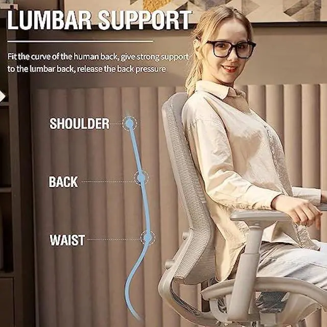 Alt view image 5 of 6 - ELABEST Mesh Office Chair,Ergonomic Computer Desk Chair,Sturdy Task Chair- Adjustable Lumbar Support & Armrests,Tilt Function,Comfort Wide Seat,Swivel Home Office Chair (Grey Frame Grey Mesh)