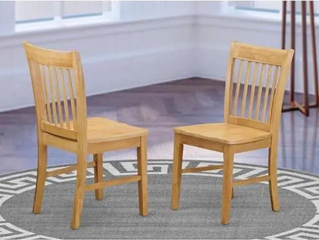 Alt view image 2 of 6 - East West Furniture Norfolk Dining Slat Back Wooden Seat Chairs, Set of 2, Oak, Welcome to consult