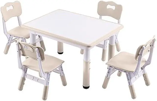 Main image of DOREROOM Height-Adjustable Kids Table and 4 Chairs Set, Toddler Table and Chair Set with Graffiti Desktop, 31.5''L x 23.6''W Children Activity Table for Daycare, Classroom, Home, Welcome to consult