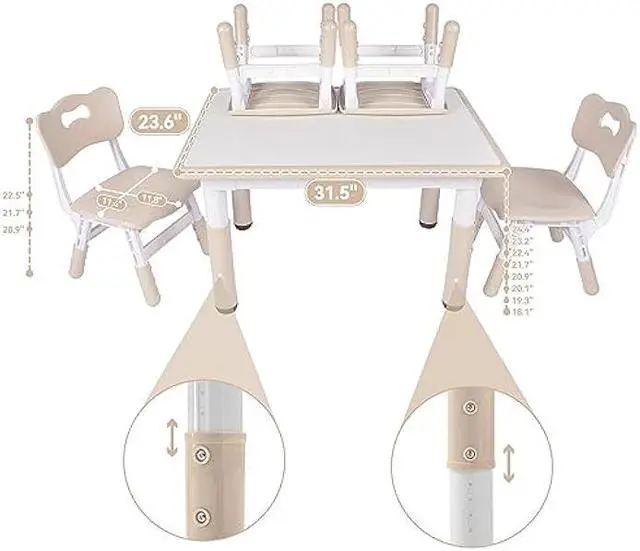 Alt view image 3 of 5 - DOREROOM Height-Adjustable Kids Table and 4 Chairs Set, Toddler Table and Chair Set with Graffiti Desktop, 31.5''L x 23.6''W Children Activity Table for Daycare, Classroom, Home, Welcome to consult