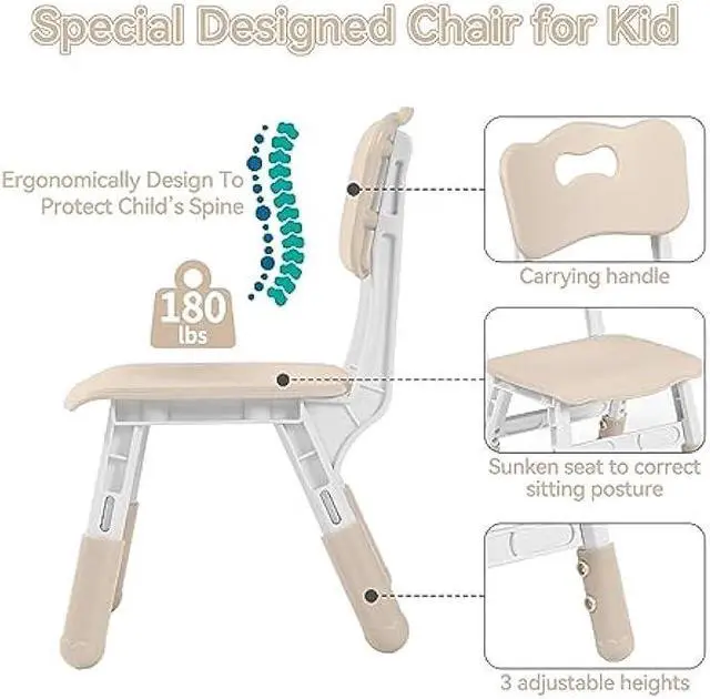 Alt view image 4 of 5 - DOREROOM Height-Adjustable Kids Table and 4 Chairs Set, Toddler Table and Chair Set with Graffiti Desktop, 31.5''L x 23.6''W Children Activity Table for Daycare, Classroom, Home, Welcome to consult