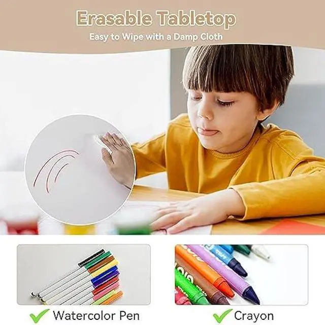 Alt view image 5 of 5 - DOREROOM Height-Adjustable Kids Table and 4 Chairs Set, Toddler Table and Chair Set with Graffiti Desktop, 31.5''L x 23.6''W Children Activity Table for Daycare, Classroom, Home, Welcome to consult