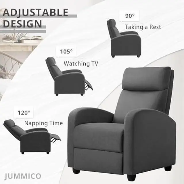 Alt view image 4 of 5 - JUMMICO Recliner Chair Adjustable Home Theater Single Fabric Recliner Sofa Furniture with Thick Seat Cushion and Backrest Modern Living Room Recliners (Aurora Grey), Welcome to consult
