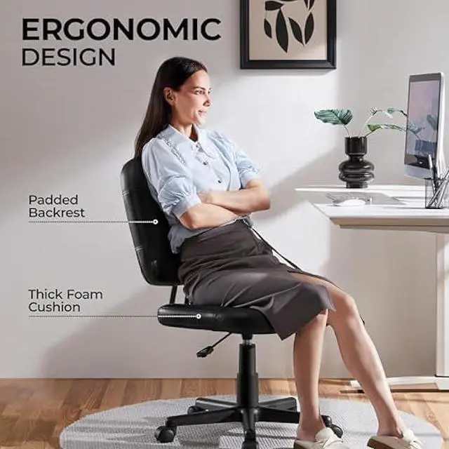 Alt view image 4 of 4 - Yaheetech Armless Office Chair Ergonomic Desk Chair Low Back PU Leather Adjustable Swivel Chair Computer Task Chair, Black, Welcome to consult