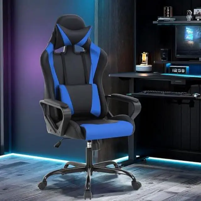 Alt view image 2 of 4 - Gaming Chair, Computer Racing Chair Ergonomic Office Chair Video Game Chairs for Adult Kids Teen Height Adjustable Reclining Chair with Lumbar Support Armrest Headrest Swivel Chair Game Chair, Blue