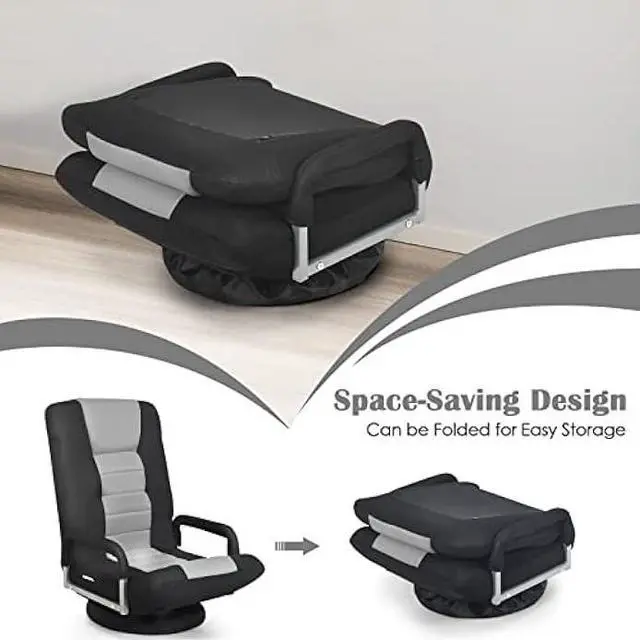 Alt view image 4 of 4 - Giantex Floor Gaming Chair, 360 Degree Swivel Floor Chair with Armrests, 6 Adjustable Position, Padded Backrest, Folding Floor Chair Rocker for Games, Lazy Sofa Lounger, Gaming Chair Floor, Black/Gray