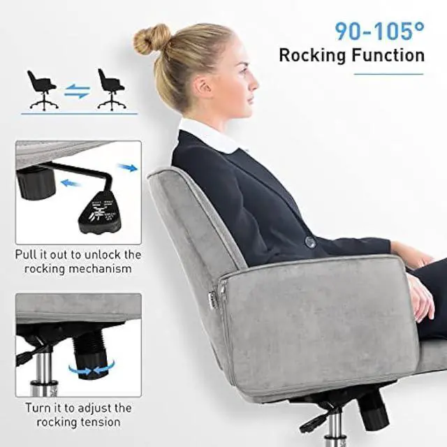 Alt view image 3 of 5 - COSTWAY Ergonomic Home Office Chair, Height-Adjustable Leather-Like Computer Desk Chair w/Rolling Casters & Armrests, Upholstered Mid-Back Swivel Accent Chair for Home, Office, Study, Grey