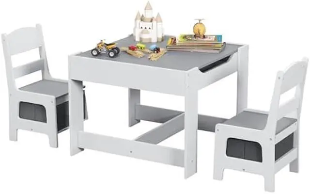 Main image of Costzon Kids Table and Chair Set, 3 in 1 Wooden Activity Table with Storage Drawer, Detachable Tabletop for Children Drawing Reading Art Craft, Playroom, Nursery, Toddler Table and Chair Set, Gray