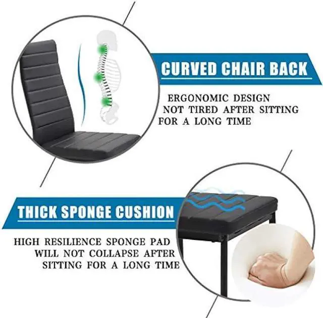 Alt view image 3 of 5 - FDW | 5-Piece Dining Table Set | Black | Glass Kitchen Table with 4 Upholstered Chairs and Faux Leather Cushions | Space-Saving and Modern Design | for Dining Room, Easy to Assemble