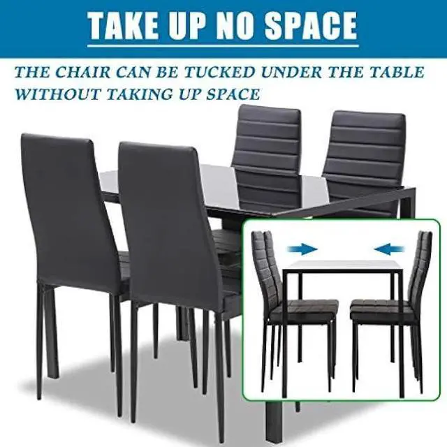 Alt view image 4 of 5 - FDW | 5-Piece Dining Table Set | Black | Glass Kitchen Table with 4 Upholstered Chairs and Faux Leather Cushions | Space-Saving and Modern Design | for Dining Room, Easy to Assemble