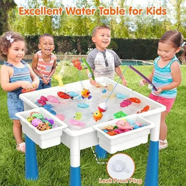 Alt view image 4 of 5 - Arscniek Toddlers Activity Table 7 in 1 Kids Activity Tables and Chair Set with 152Pcs Large Marble Run Building Blocks, Sand/Water Tables, Kids Learning Play Table Toys for Girls Boys Toddler Age 3-7