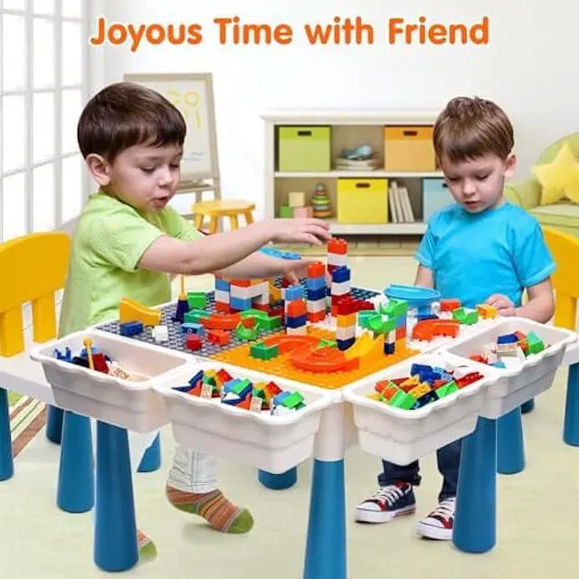 Alt view image 5 of 5 - Arscniek Toddlers Activity Table 7 in 1 Kids Activity Tables and Chair Set with 152Pcs Large Marble Run Building Blocks, Sand/Water Tables, Kids Learning Play Table Toys for Girls Boys Toddler Age 3-7