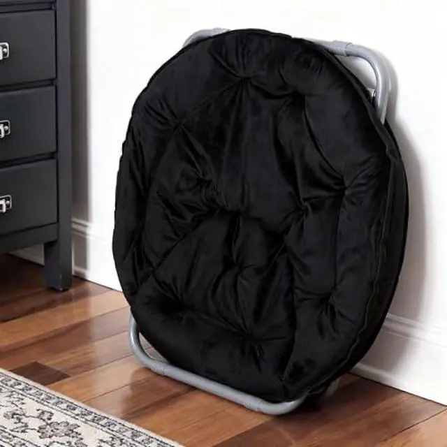 Alt view image 2 of 5 - SUPER DEAL Folding Saucer Chair, Adults Kids Portable Faux Fur Round Chair for Living Room Dorm Room Apartment, Black
