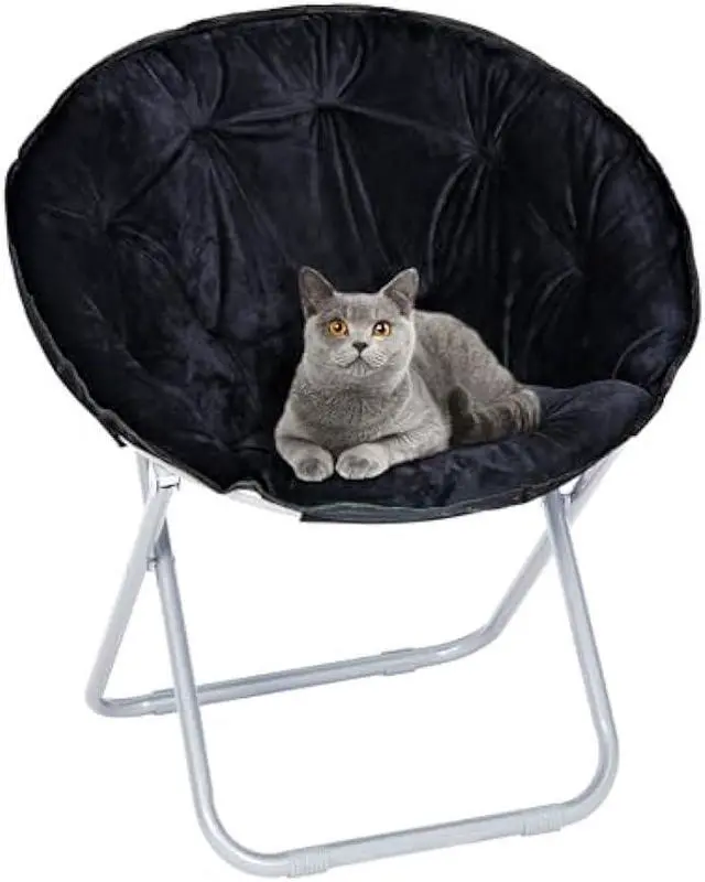 Main image of SUPER DEAL Folding Saucer Chair, Adults Kids Portable Faux Fur Round Chair for Living Room Dorm Room Apartment, Black